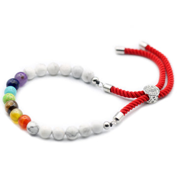925 Silver Plated Gemstone Royal Red String Bracelet - White Howlite Chakra - Hira Online